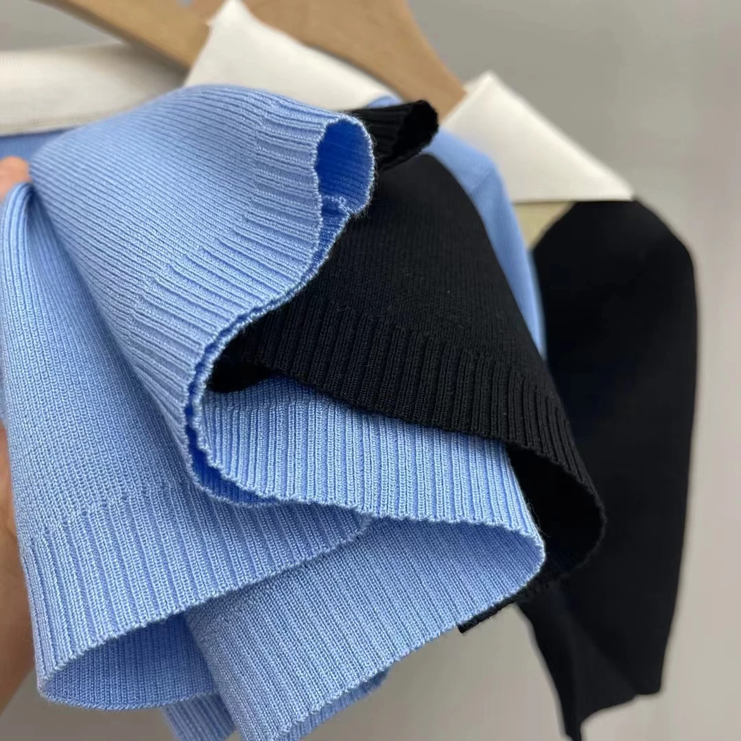 

High Quality Women Summer Vintage Elegant Knitted Short Sleeve Silk Polo Shirt Top