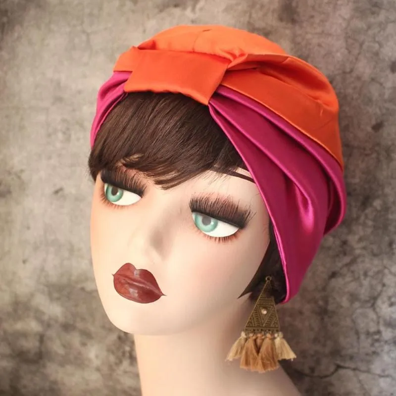 

Double Stretch Satin Turban Hat Brim Satin Night Hat Elastic Band Bonnet Cap Sleep Lined Flower Cover Night Hat Bonnet Head E1Q4