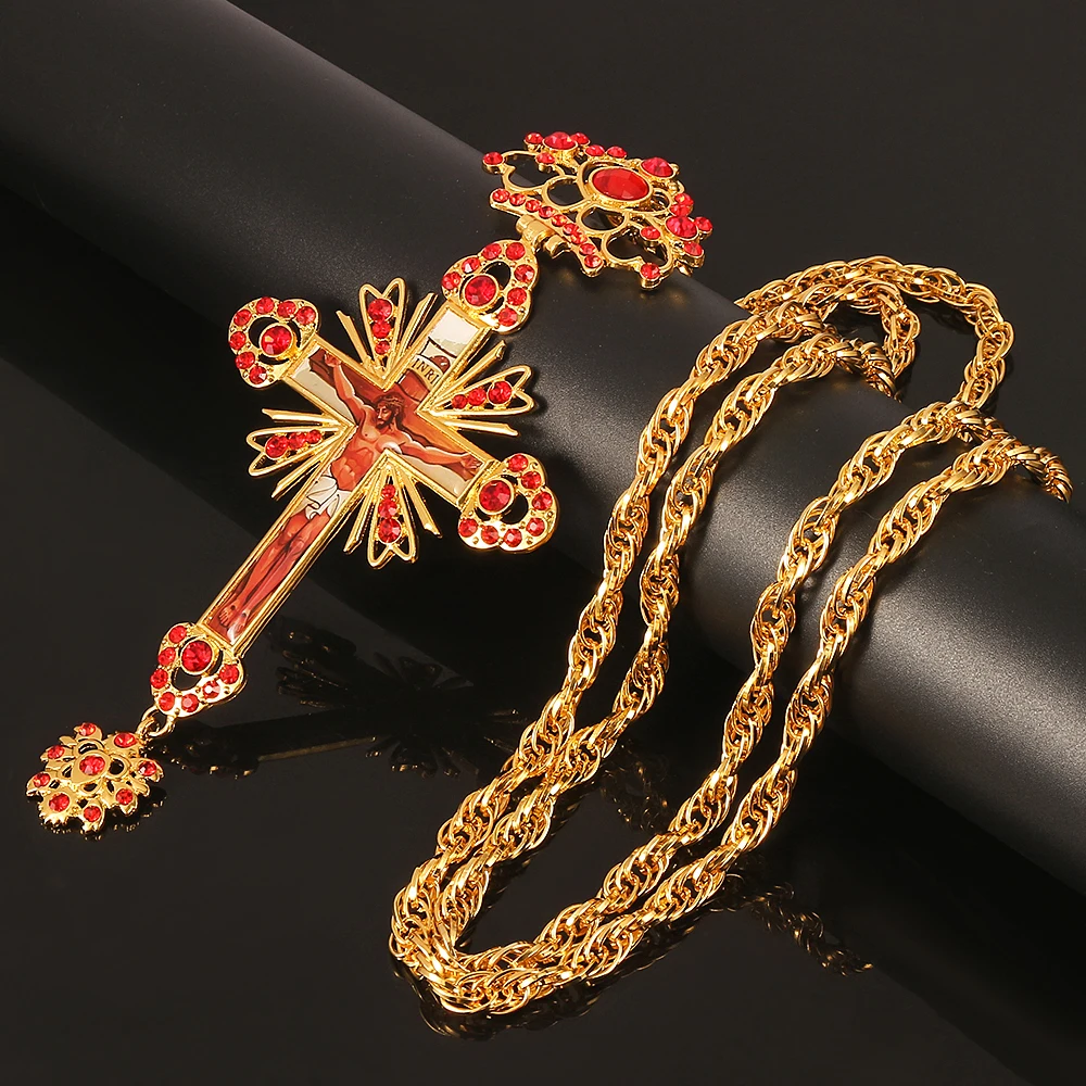 Большое Золотое ожерелье и подвеска с распятием в русском стиле религиозное