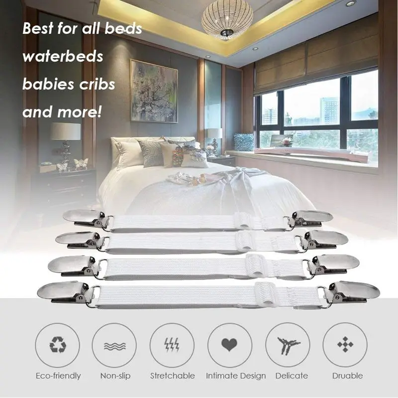 

4Pcs Bed Sheet Holder, Adjustable Sheet Fasteners Grippers Suspenders