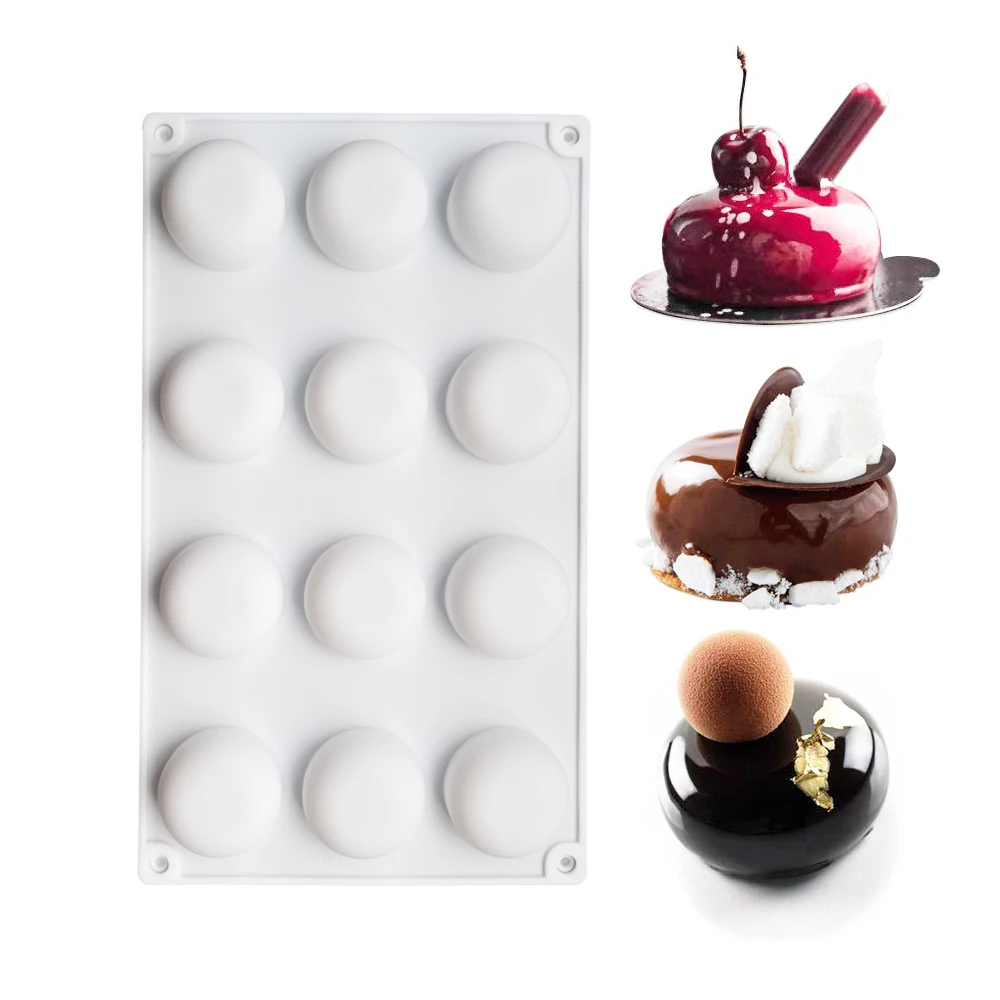 

Silicone Cake Mold 12 Cavities Flat Bottom Semicircle Ice Cube Soap Candle Moulds Sugar Craft Chocolate Mould Mini Baking tools