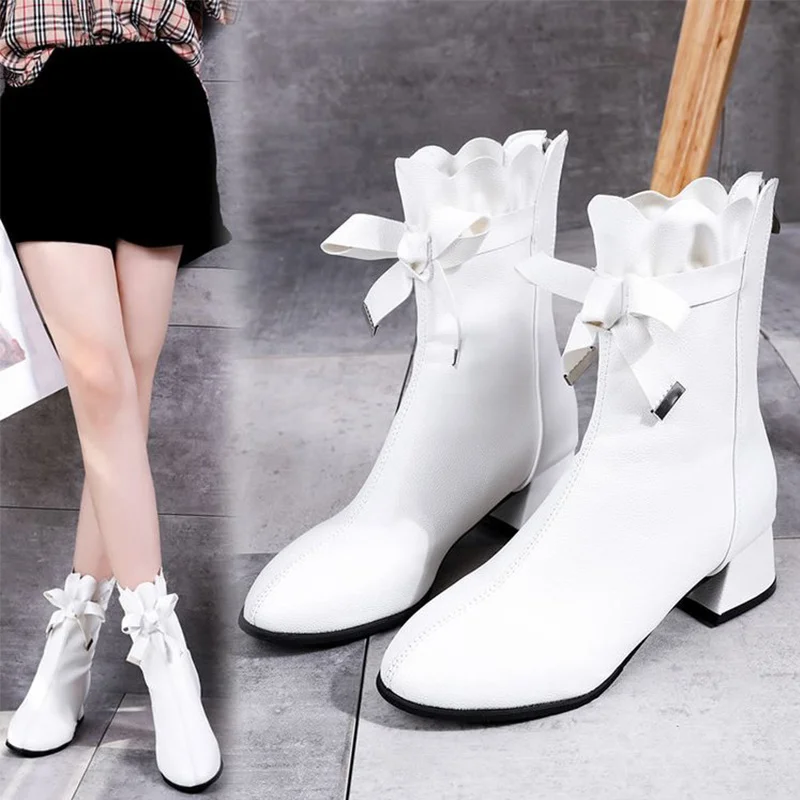 2019 г. Осенние кожаные ботильоны зимние женские модные короткие ботинки на