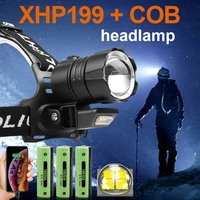 drop shipping most powerful rechargeable led headlamp xhp199 usb headlight 18650 head lamp ipx6 waterproof head light with cob