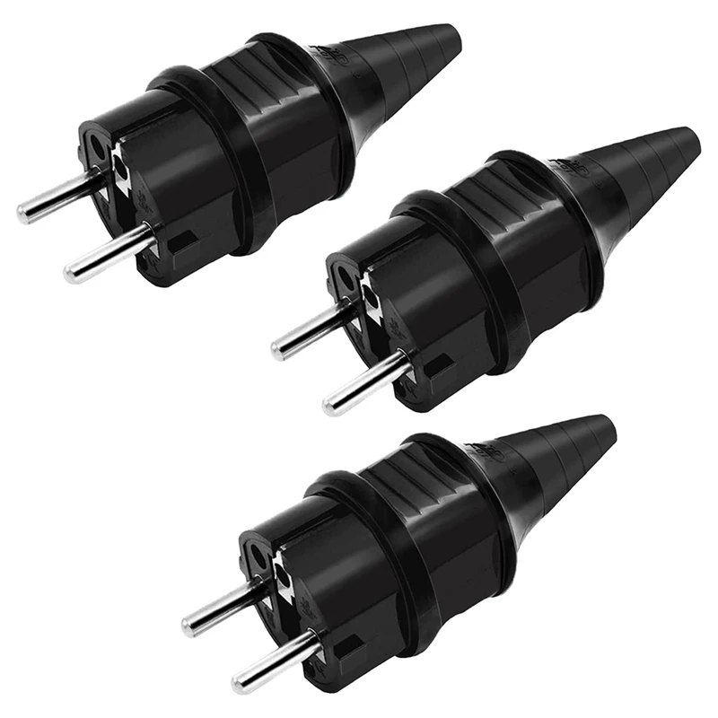 3Pcs Black AC250V 16A Germany Waterproof Power Plug 2P Elcectrical Cable Connector Wired Adaptor Converter E-012 EU | Компьютеры и