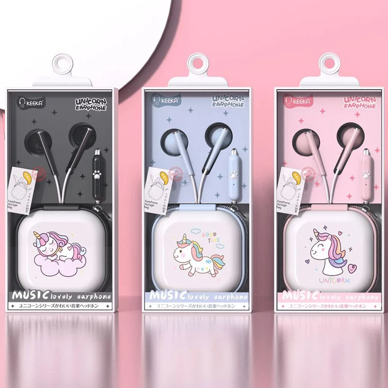 

Cute Unicorn Wired Earphone with Mic Bass Stereo Headphones Wired Control In Ear Earbuds Gaming Headset For Iphone Samsung