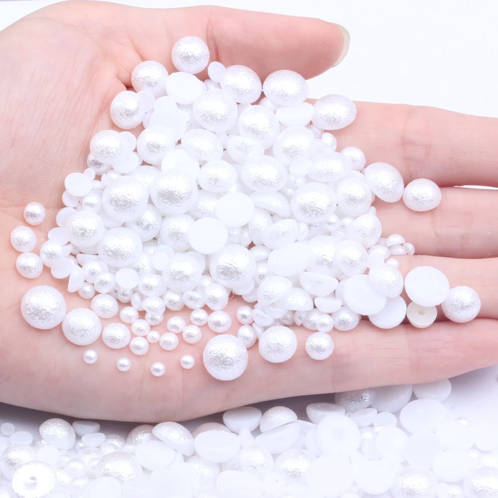 

Half Round Pearls White New Design Many Sizes Imitation Resin Wrinkle Pearls Beads Gem For Jewelry Making DIY Craft Decoration