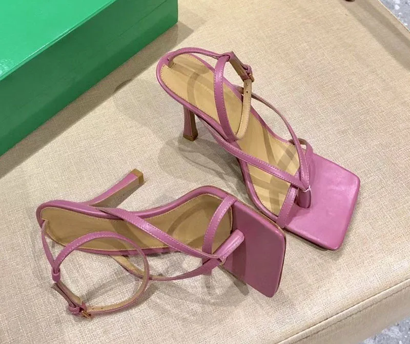 

prowow Stretch Leather Sandals Stiletto Heel Bright Color Open Square Toe Strappy Sandals Women 2021 High Heels Femmes