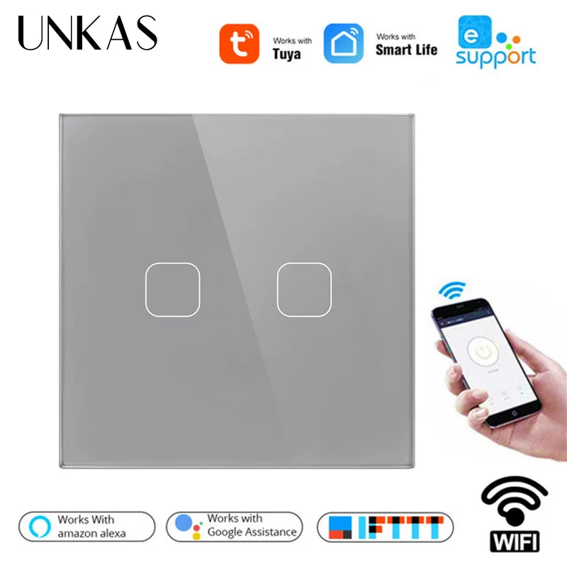 Настенный сенсорный выключатель UNKAS Tuya/Smart Life/Ewelink 4 цвета 1/2/3 клавиши 1 канал Wi-Fi
