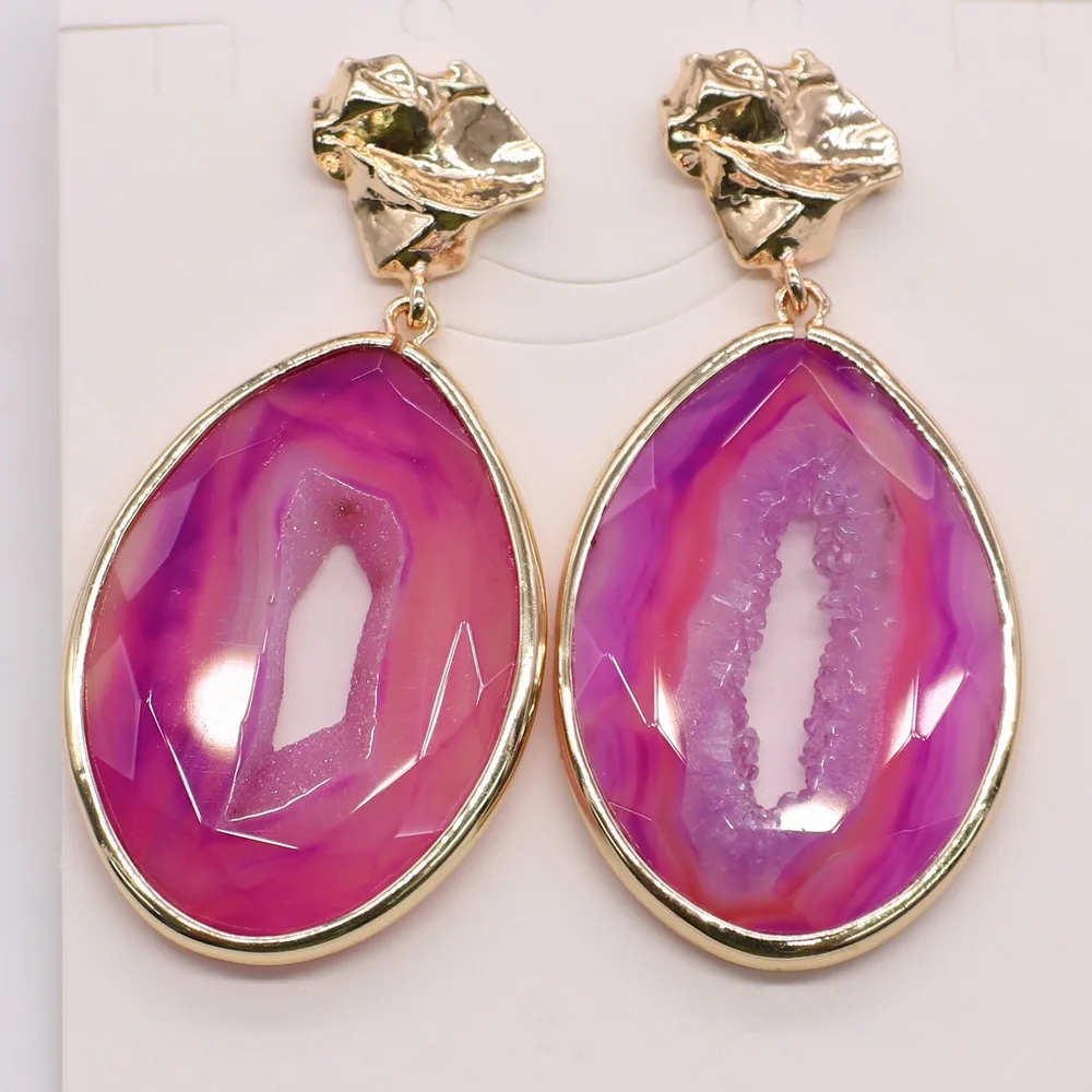 Новые модные овальные граненые серьги-гвоздики из друзы с латунным покрытием для