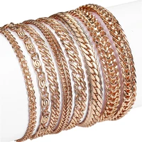 21 styles 585 rose gold bracelet for women men girl snail curbweaving link foxtail hammered bismark bead chains 20cm cbb1a