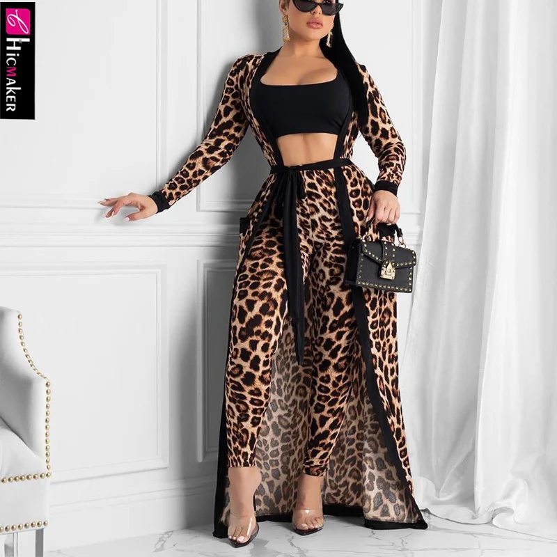 Женский комплект из 3 предметов Леопардовый принт плащ с длинным рукавом топ
