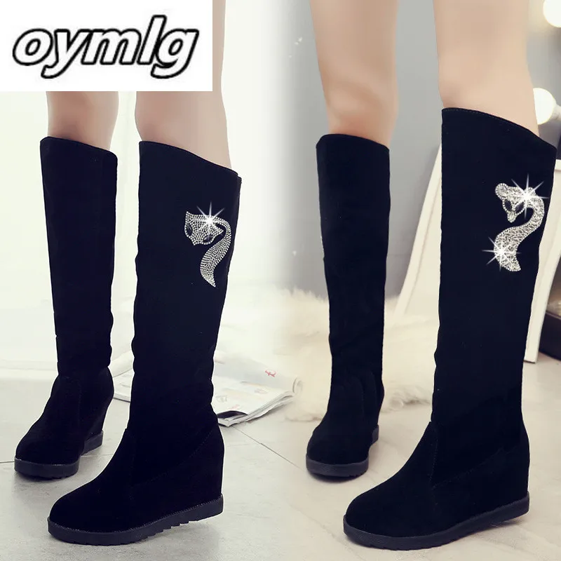 

Winter Boots Women Shoes Woman Boots Knee high Boots Winter New Rhinestone Decoration Wild Plus Velvet Thick Snow Boots Plus 40
