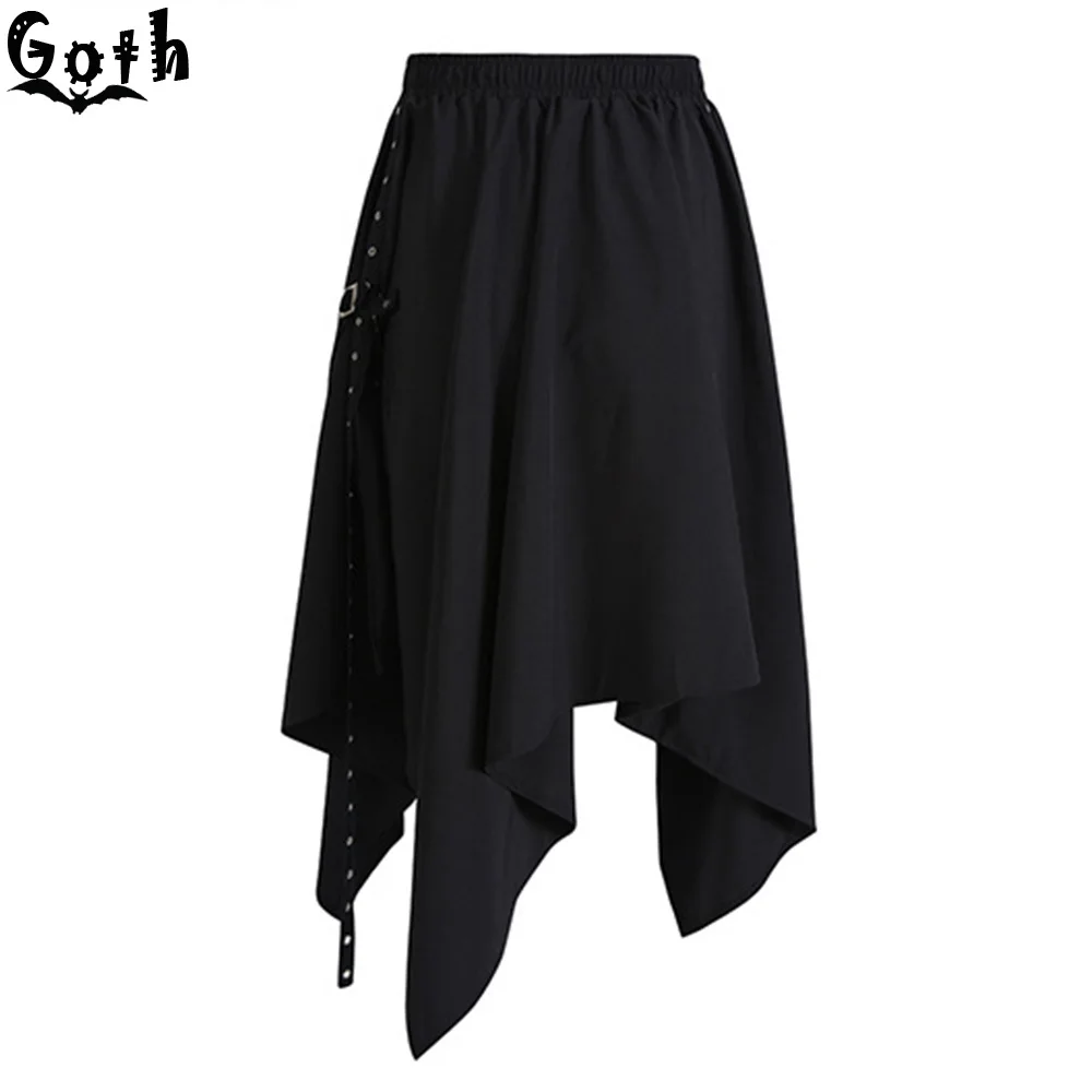 Женская Асимметричная юбка миди Goth черная с высокой талией в стиле панк готика