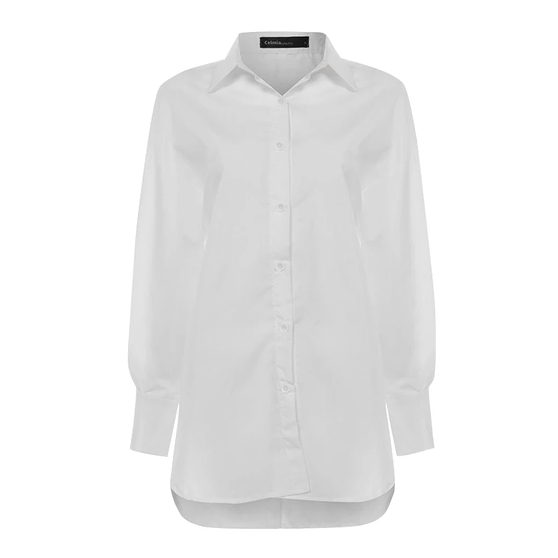 

Xfh Celmia Fashion Women White Shirt 2021 Autumn Blouses Lapel Casual Solid Long Sleeve Buttons Asymmetric Tunic Top Blusas