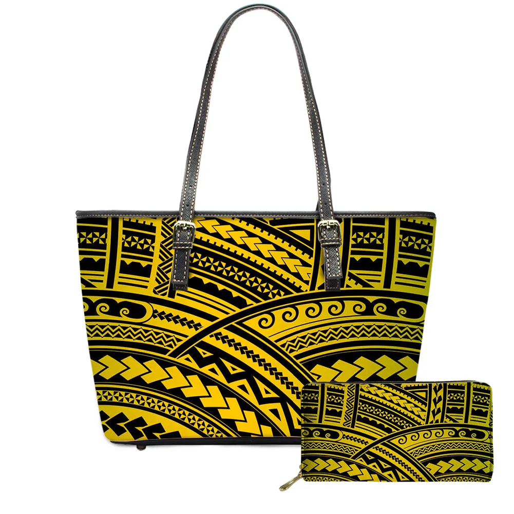 

Hawaii Leather Handbags Polynesian Bags Women 2021 Hot Style Tribal Printed Female Casual Tote Shoulder Bags Ladies Purse Bolsa
