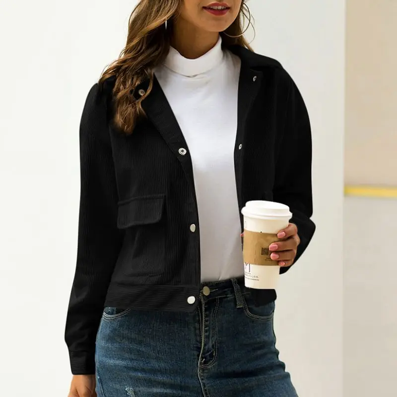 

Autumn New Jacket Casual Loose Solid Color Long-sleeve Cardigan Jacket Single Breasted Pocket Loose Pure Cotton Coat