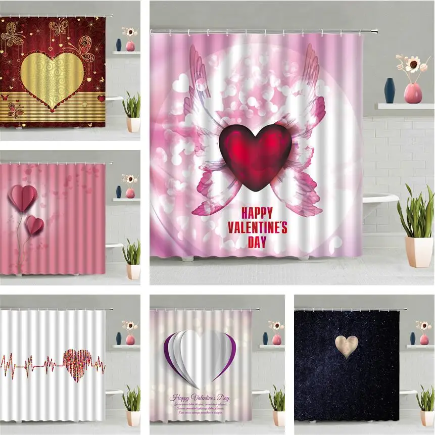 

Занавеска для душа в форме сердца для влюбленных пар, Романтический настенный декоративный штор для ванной комнаты с 3d принтом, водонепрони...