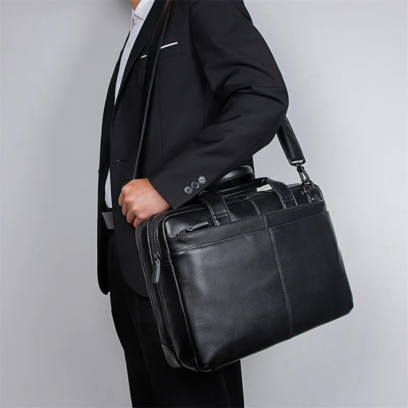 Large Capacity Shoulder Bag Crossbody Bag 15.6 Inch Laotop Office Bags Men Briefcase Genuine Leather Men Handbag Man Briefcase