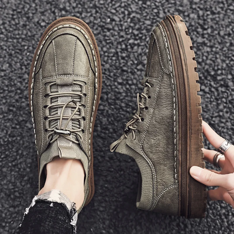

Luxury Leather Men's Sneakers Lace Up Mens Casual Shoes fashion Outdoor flats Shoes Male Handmade Leisure Shoes For Man