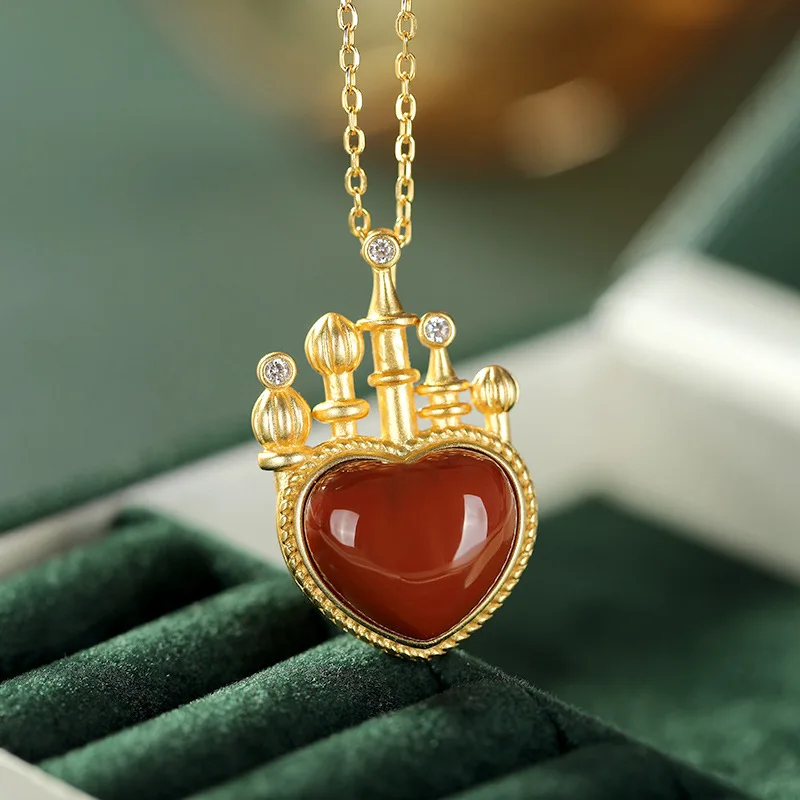 

Мода Лидер продаж вечерние подарок S925 чистого серебра с золотым покрытием ручной работы Сердце ожерелье Love фон для съемки мультяшный замок ...