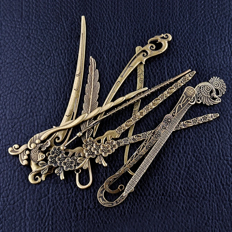 Винтажные китайские традиционные заколки для волос бронзовые резные из сплава в