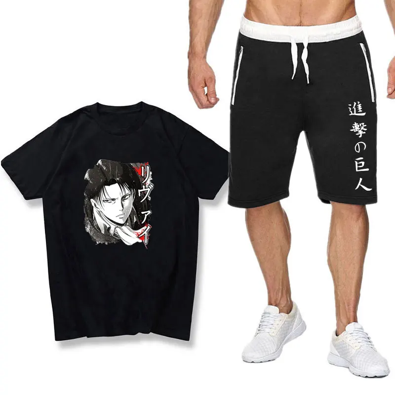 

Summer men's sets Anime Attack On Titan cotton men Japanese streetwear T-shirt Sports men's sets Shorts pantsuit Sets