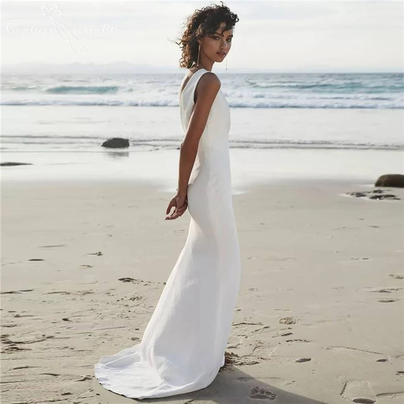 

Simple Wedding Dresses Mermaid Bride Dress 2021 Backless Chiffon Boho Bridal Gowns Beach Marriage Gown Vestido De Noiva Cheap