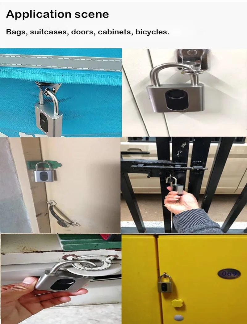 

IP66 Waterproof Anti-Theft Keyless Padlock Fingerprint Padlock Smart Security Lock with USB Charge, Suitable for House Door