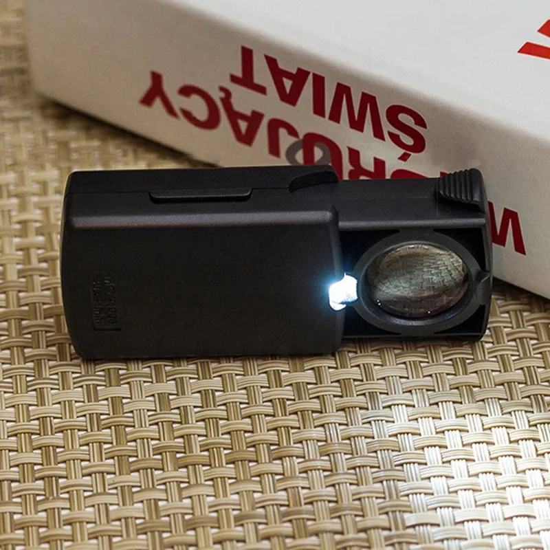 

30X Folding Portable Magnifier Glass With LED Light for Jewelry Watch Retractable Antique Magnifying Glass Repair Tool