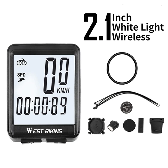 WhiteLight -Wireless WEST BIKING, велосипедный компьютер, беспроводной проводной велосипедный компьютер, велосипедный спидометр, светодиодный, цифровой, скоростной, дорожный, MTB, велосипедный секундомер - Цвет: WhiteLight -Wireless