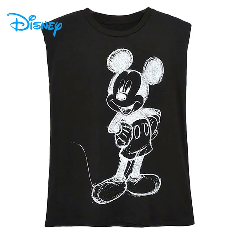 Женская Винтажная футболка с Микки Маусом без рукавов наплечным подплечником