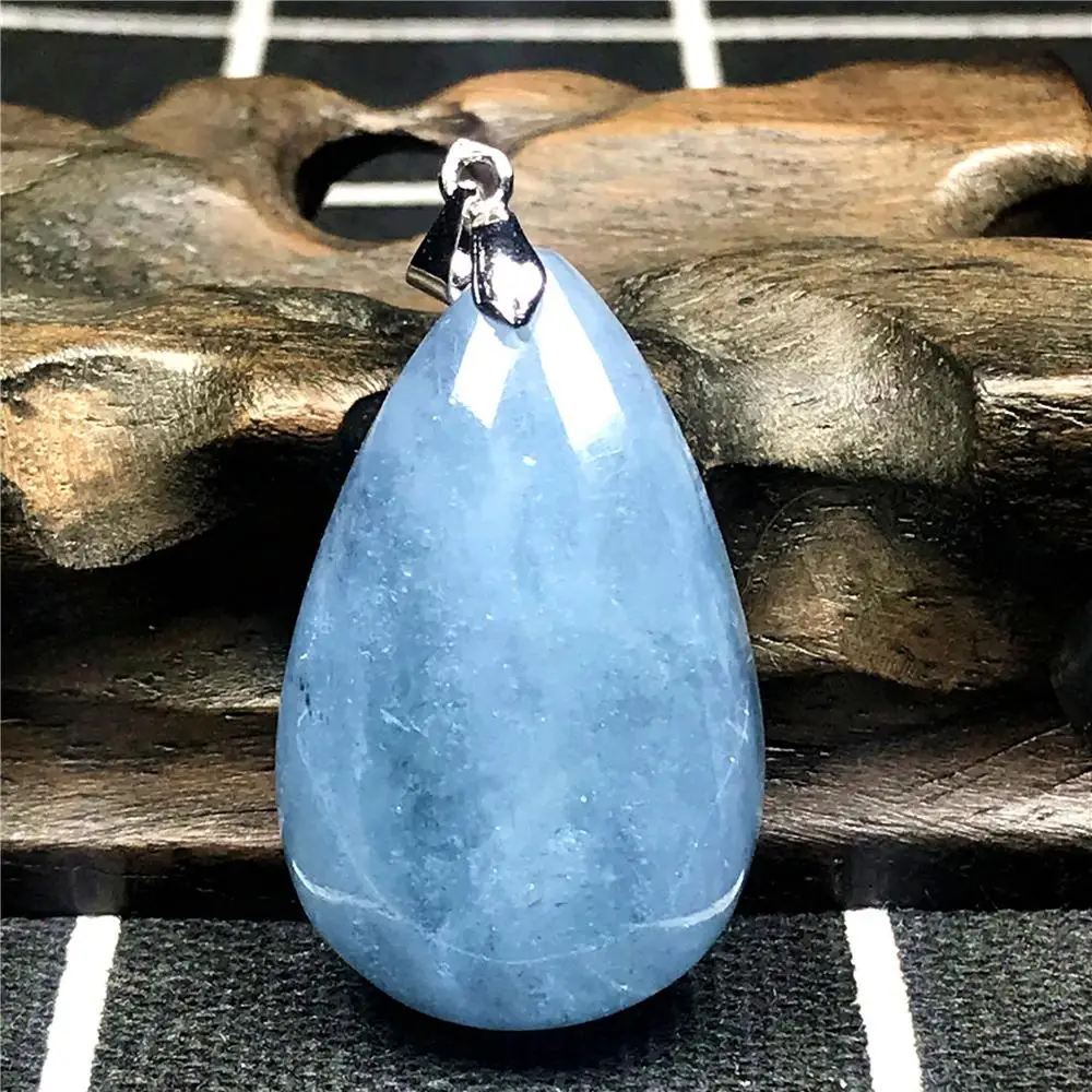

Real Natural Ocean Blue Aquamarine Pendant Jewelry For Woman Man Crystal Silver 33x21x10mm Beads Clear Water Drop Stone AAAAA