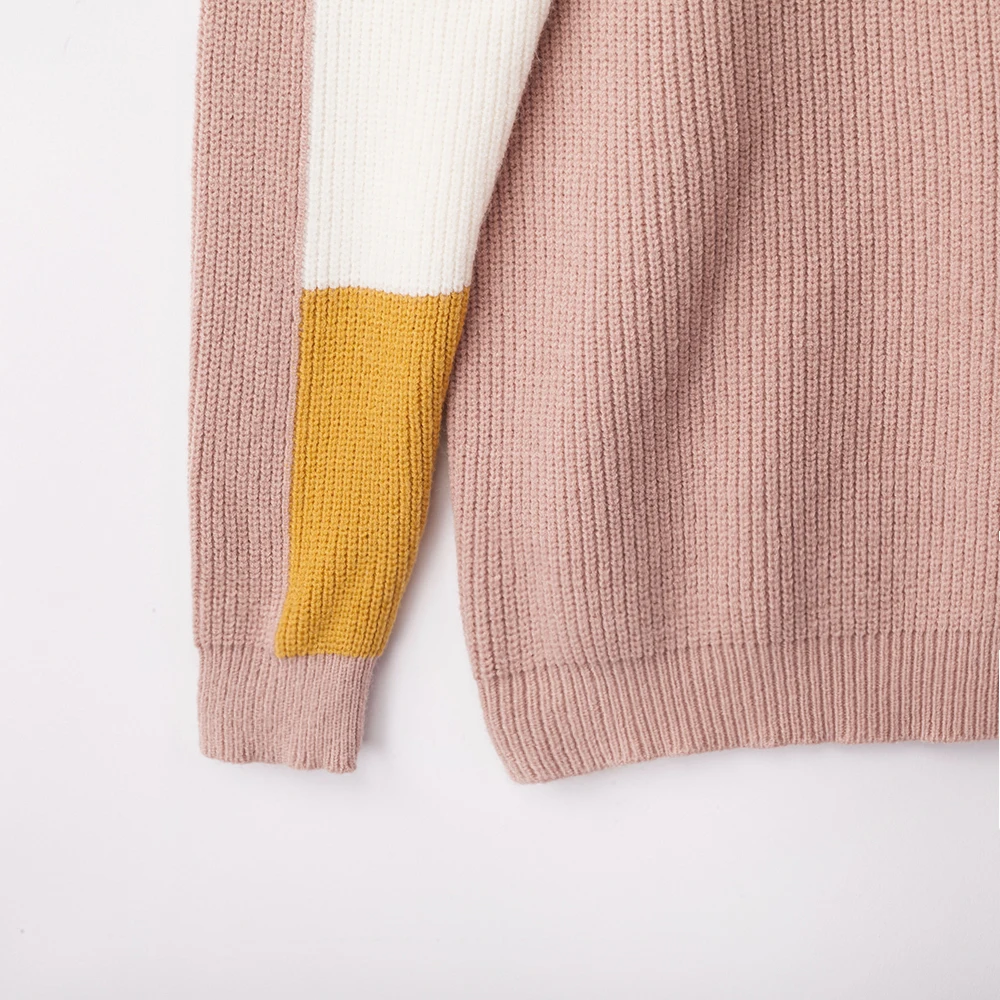 

Knitted Sweater Women 2020 Half Collar Loose Pullover Long Sleeve Warm Top Autumn Winter Basic Style Graphic Splice Clothes