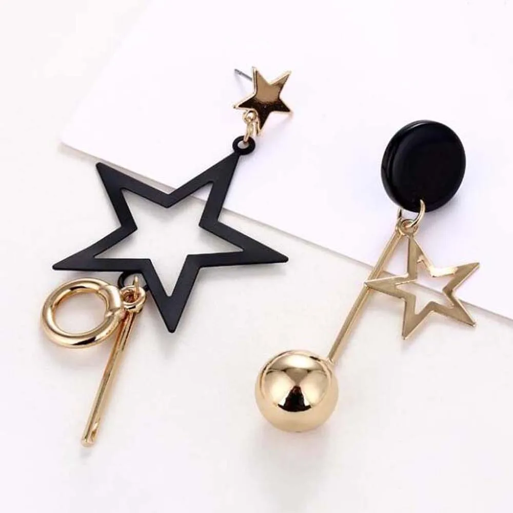 Женские серьги гвоздики с пятиконечной звездой асимметричные металлические