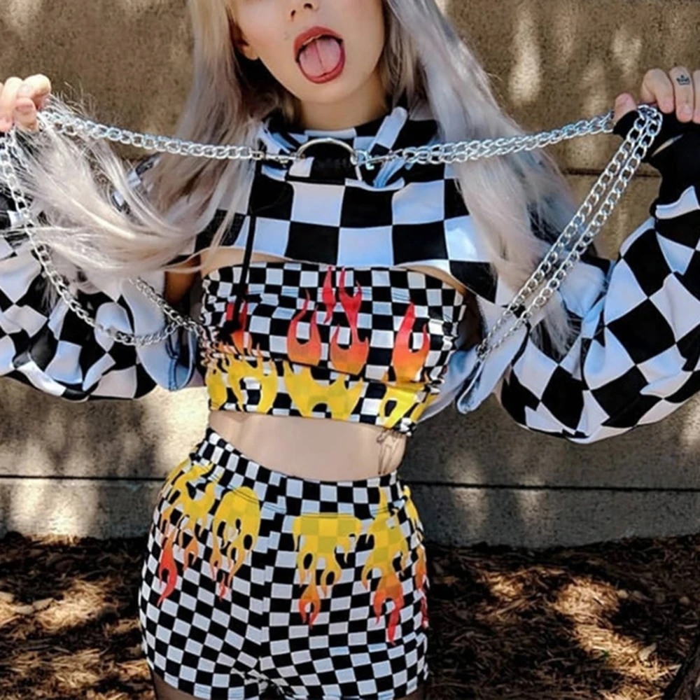 Женские толстовки с капюшоном сексуальный готический панк топ цепочкой пуловер