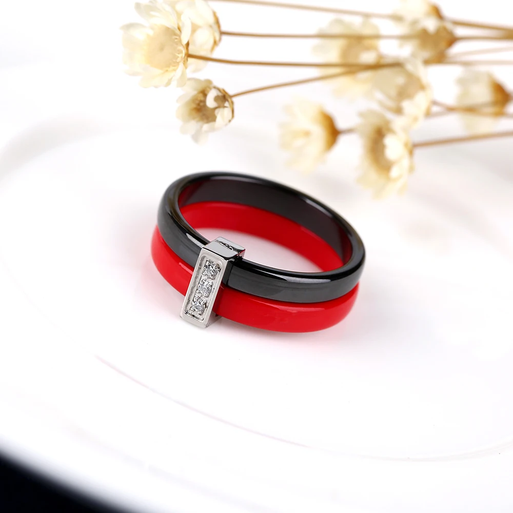 Разноцветное керамическое кольцо двойной круг с кристаллом из нержавеющей стали