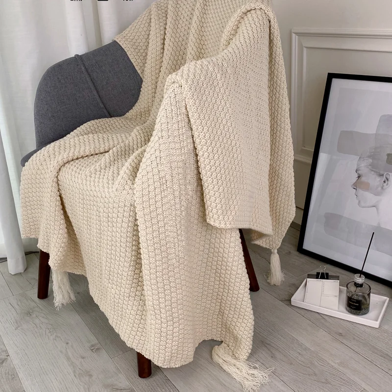 

YIRUIO Elegant Pure Cotton Plaid Blankets For Bed Sofa Home Decorative Wearable Office Soft Warm Knitted Thermal Throw Blanket