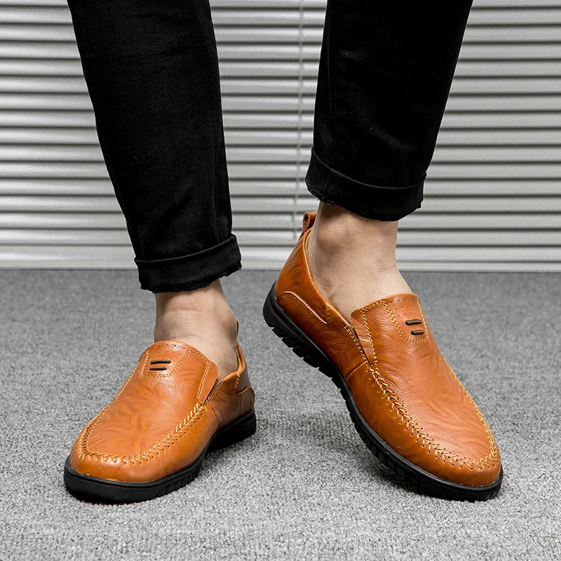 Genuine Leather Mens Loafers slip om n Luxury Brand Fashion Handmade Moccasins Men Casual Shoes outdoor Black Men's Boat | Обувь
