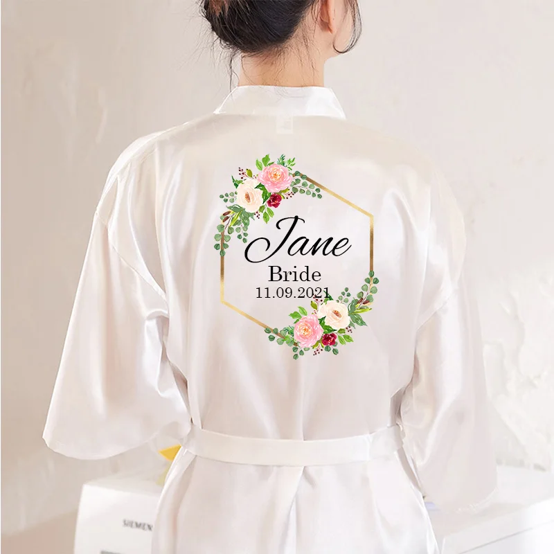 Personalized Custom Name  Flower Print  Wedding Bride Team Robes Bridal Party Robes Bridesmaid Robes gift