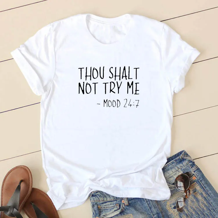 

THOU SHALT Printed Tee Shirt Femme O-neck Short Sleeve Cotton Tshirt Women Black White Summer Loose T Shirts Women Tops