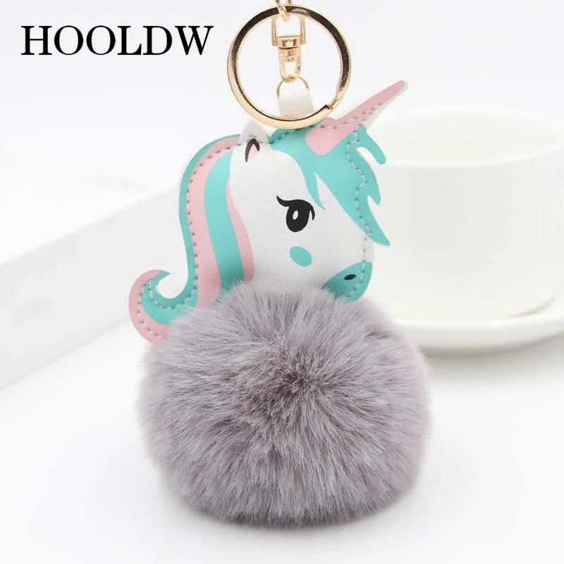 Высокое Качество Pom Единорог брелок для ключей мех кролика мяч лошадь porte clef