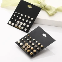 12 pcs pearl stud earrings for women punk gold silver color beads heart triangle geometric earring set piercing kit jewelry gift
