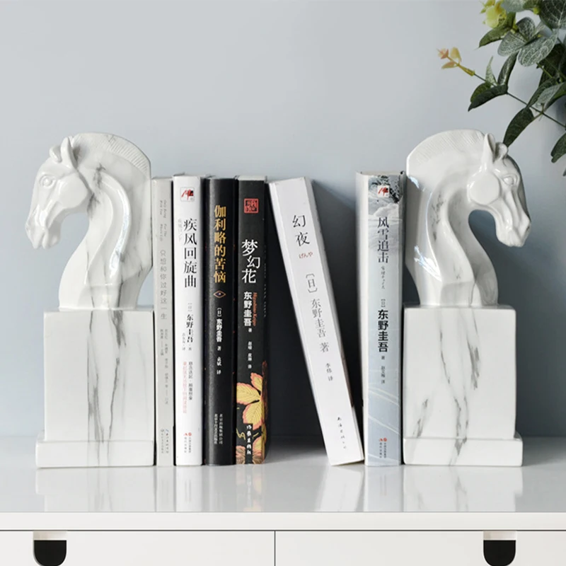 

European Modern Horse Sculpture Home Office Study Room Decor Bookends Creative Marble Color Ornament Book Stands Furnishings