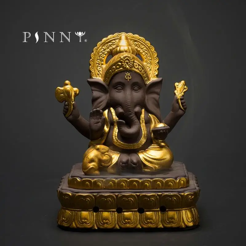 

PINNY Purple Clay Large Ganesha Mammon Incense Burner Elephant God Coil Censer Mascot Statues For Decoration Ceramic Ornaments