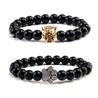 Новые ювелирные изделия, мужской браслет, черные бусины из натурального камня, браслеты из сплава в виде буддийской чакры, модные женские браслеты, Подарки для него, браслеты