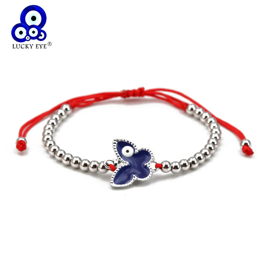 Браслет-цепочка женский Плетеный с подвеской Счастливый глаз и бабочкой