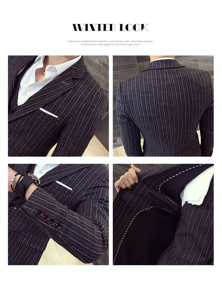 (Куртки + жилет брюки) Мужской Модный высококачественный деловой костюм в полоску