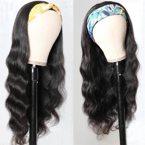 Женские бразильские курчавые вьющиеся волосы, прямые волнистые человеческие волосы, парики с головной повязкой, Реми, искусственные человеческие волосы