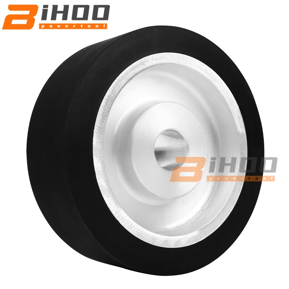 150mm/6inch Flat Surface Rubber Contact Wheel Belt Grinder Wheel Grinding Belt Set Bore 25.4mm