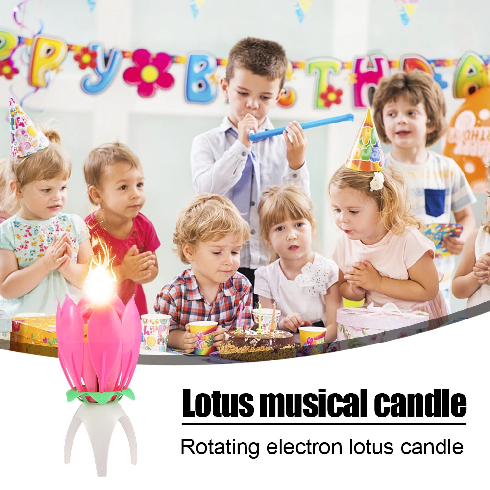 

Lotus Candle happy Birthday Flower Musical Rotating Floral Cake Candles Music Magic